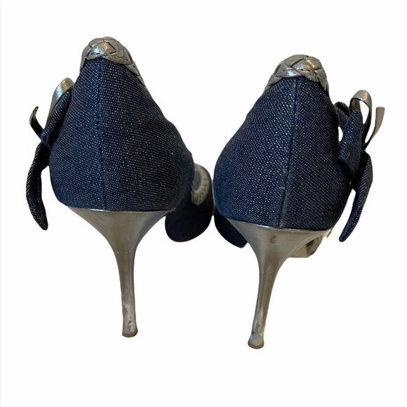 GUESS Denim&Silver Bow Open Toe High Heel 6 - Picture 4 of 10